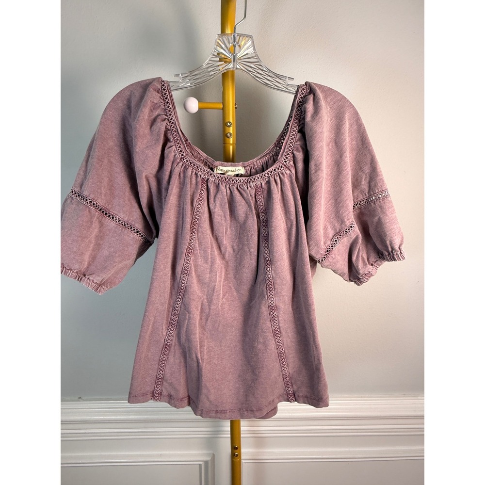 Indigo Thread Co Peasant Blouse Womens Medium Purple Mauve Lace Trim